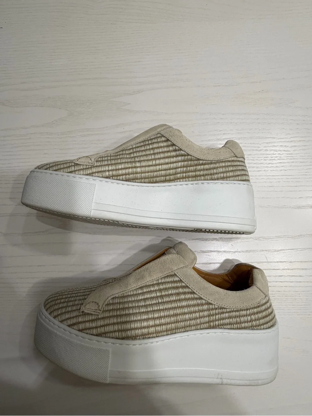 Russell & Bromley Woven Raffia and Suede Platform Slip-On Sneakers EU 38/US7.5-8